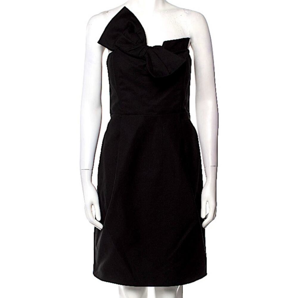 Derek Lam Textured Black 100% Cotton Bow Front Strapless Dress 4
